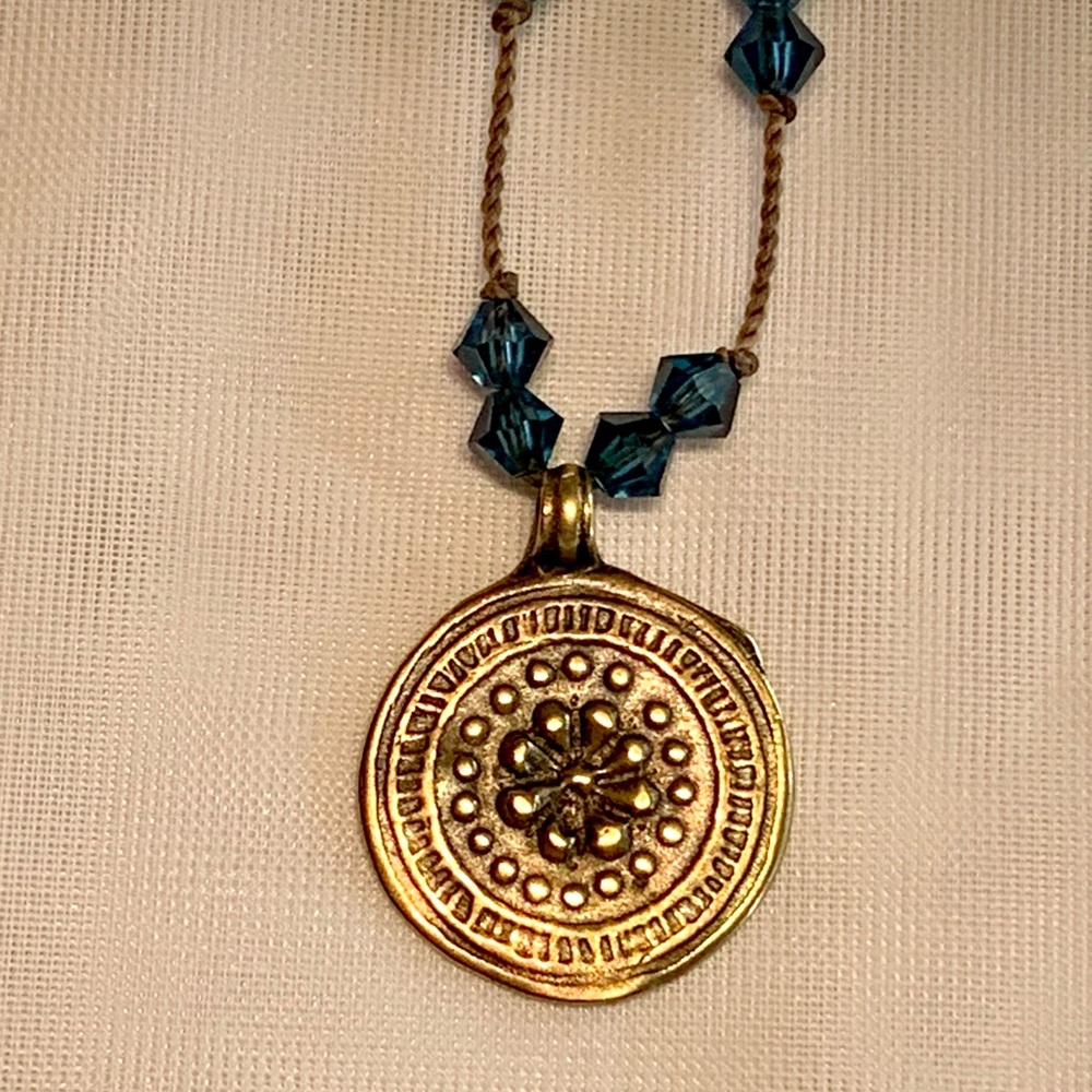 Silk cord Swarovski crystal bead and  coin necklace